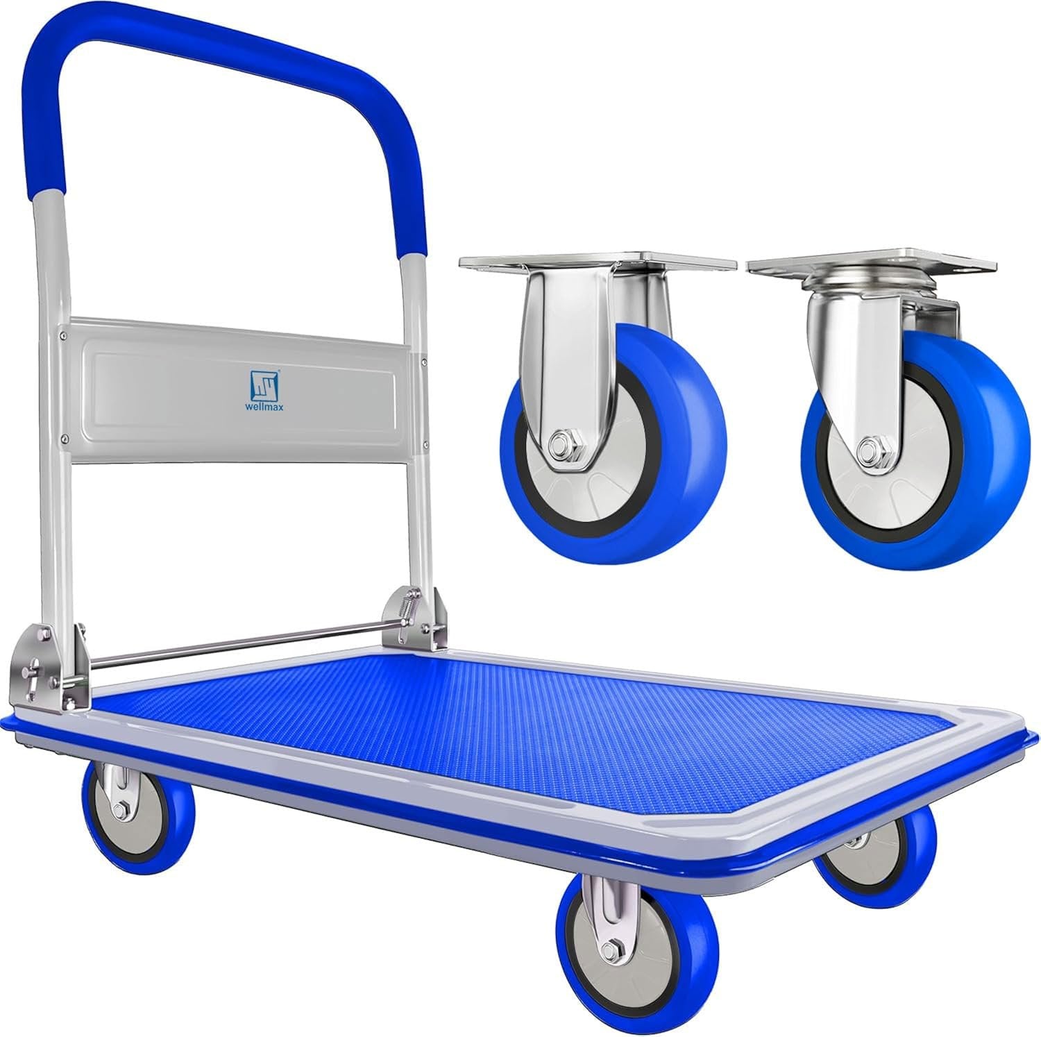 Push Cart Dolly by Wellmax, Moving Platform Hand Truck, Foldable for Easy Storage and 360 Degree Swivel Wheels with 660lb Weight Capacity, Yellow Color