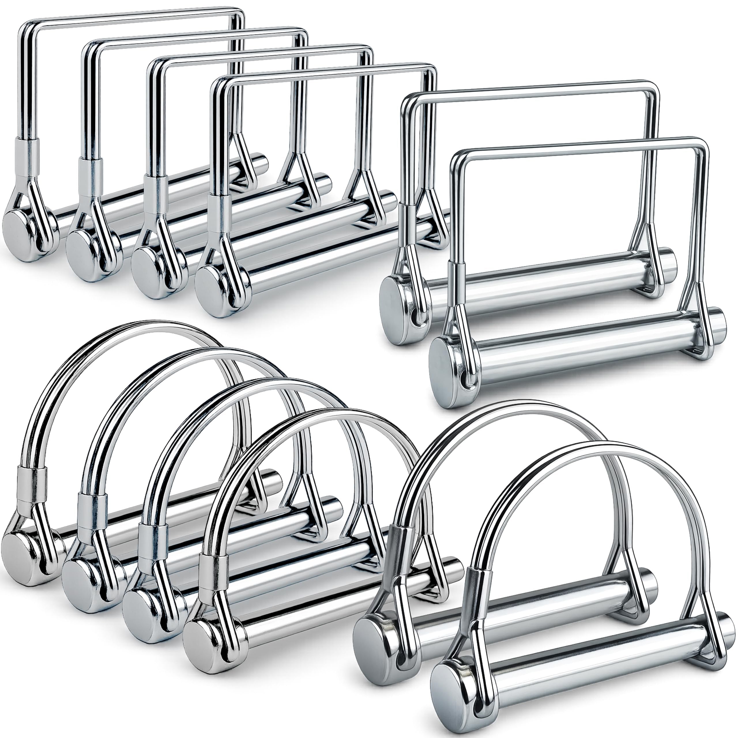 Wellmax 12-Pack Trailer Hitch Pin Assortment, 1/4" and 5/16" Diameter, Square and Arch Wire Lock Pins, Zinc-Plated Carbon Steel Safety Pins for PTO, Farm, Mower, and Boat Trailer Couplers