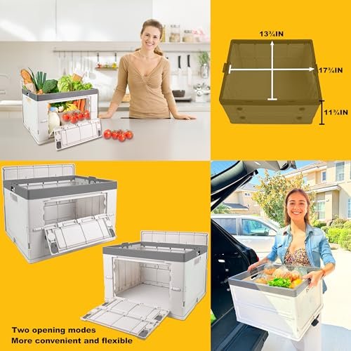 Wellmax Collapsible Storage Bin with Lid - 44LB Stackable Foldable Crate for Groceries, Office & Car Trunk Organizing