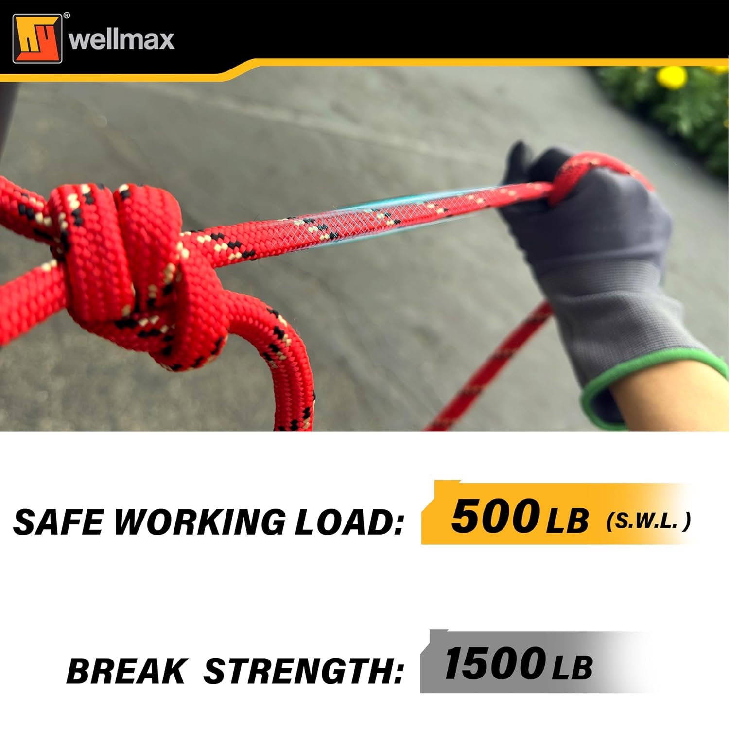 Wellmax Diamond Braid Nylon Rope – Extra Thick All Purpose Braided Flag Line Utility Line with Shock Absorption – UV Resistant, High Strength & Weather Resistant - 3/8" X 50FT