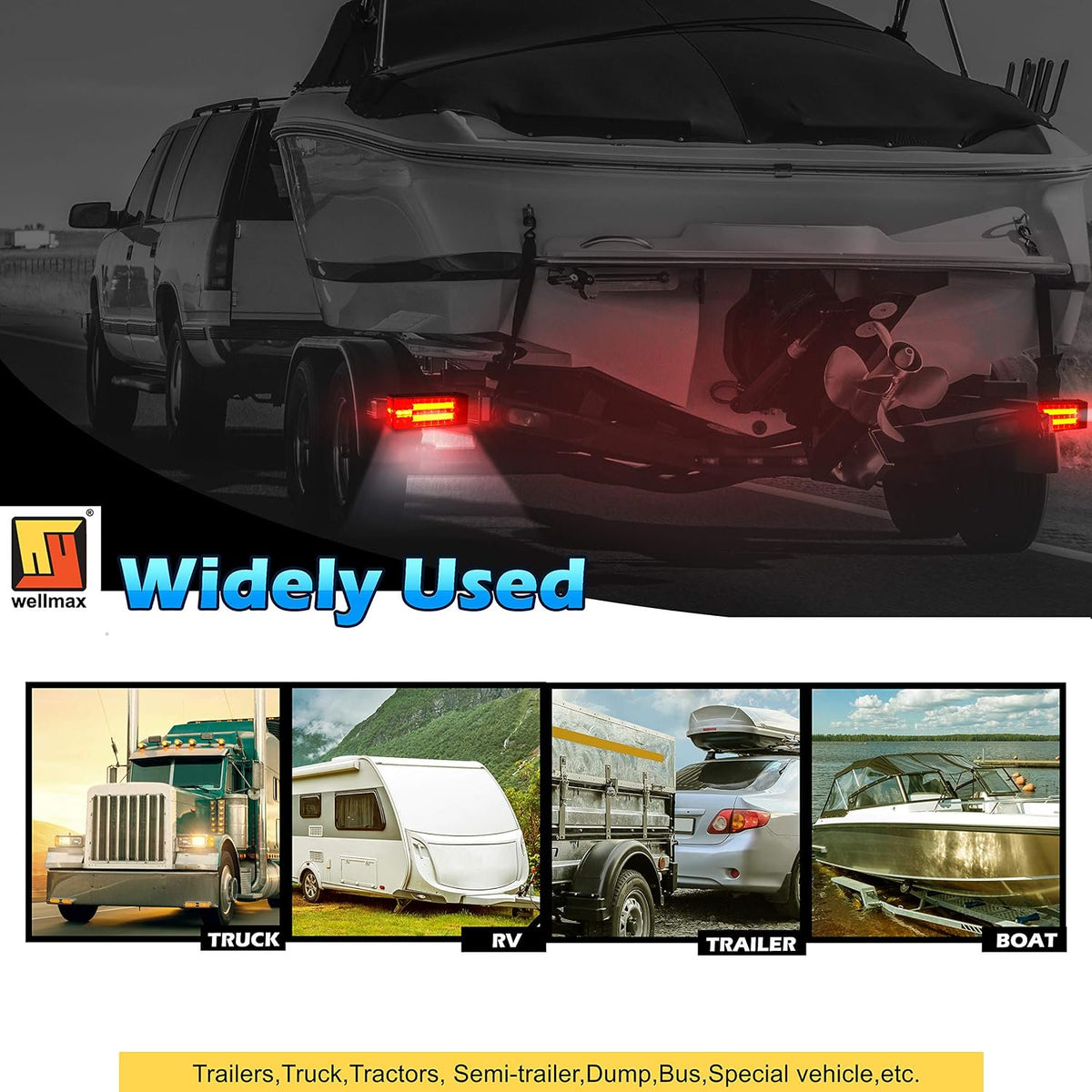 Wellmax LED Trailer Lights, Led Boat Trailer Lights Submersible, 12V Utility Marine Trailer Light Waterproof and DOT Approved