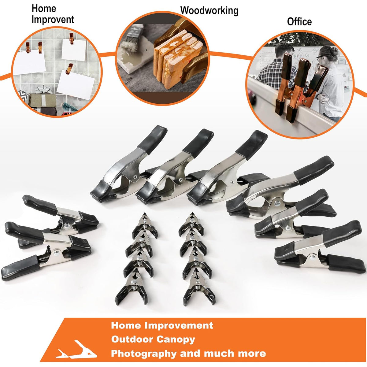 Wellmax 16PC Metal Spring Clamps Set, Heavy Duty Clips for Clamp Woodworking and Backdrops, 8pc 2 inch, 4pc 4 inch and 4pc 6 inch