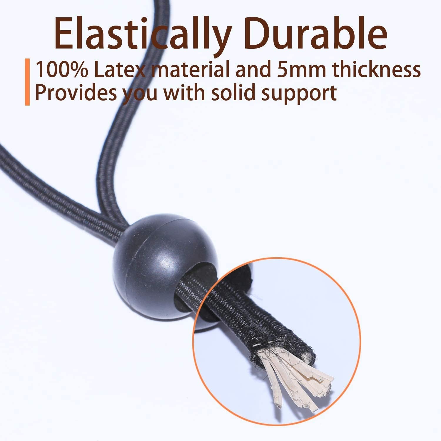 6 Inch Black 50PC 6 inch 50 Piece Heavy Duty 5mm Ball Bungee Canopy Cord By Wellmax, White Color