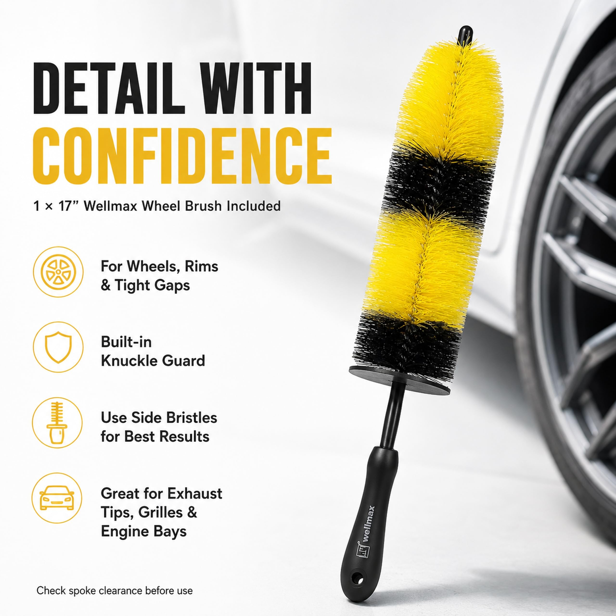 Wellmax 17” Car Wheel Brush, Scratch-Free Rim Cleaning Brush