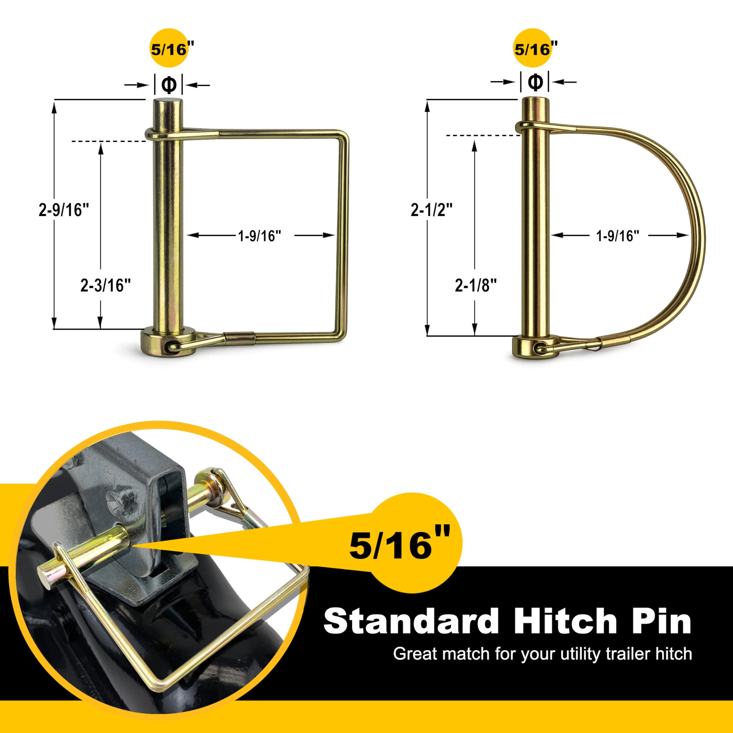Wellmax 12-Pack Trailer Hitch Pin Assortment, 1/4" and 5/16" Diameter, Square and Arch Wire Lock Pins, Zinc-Plated Carbon Steel Safety Pins for PTO, Farm, Mower, and Boat Trailer Couplers