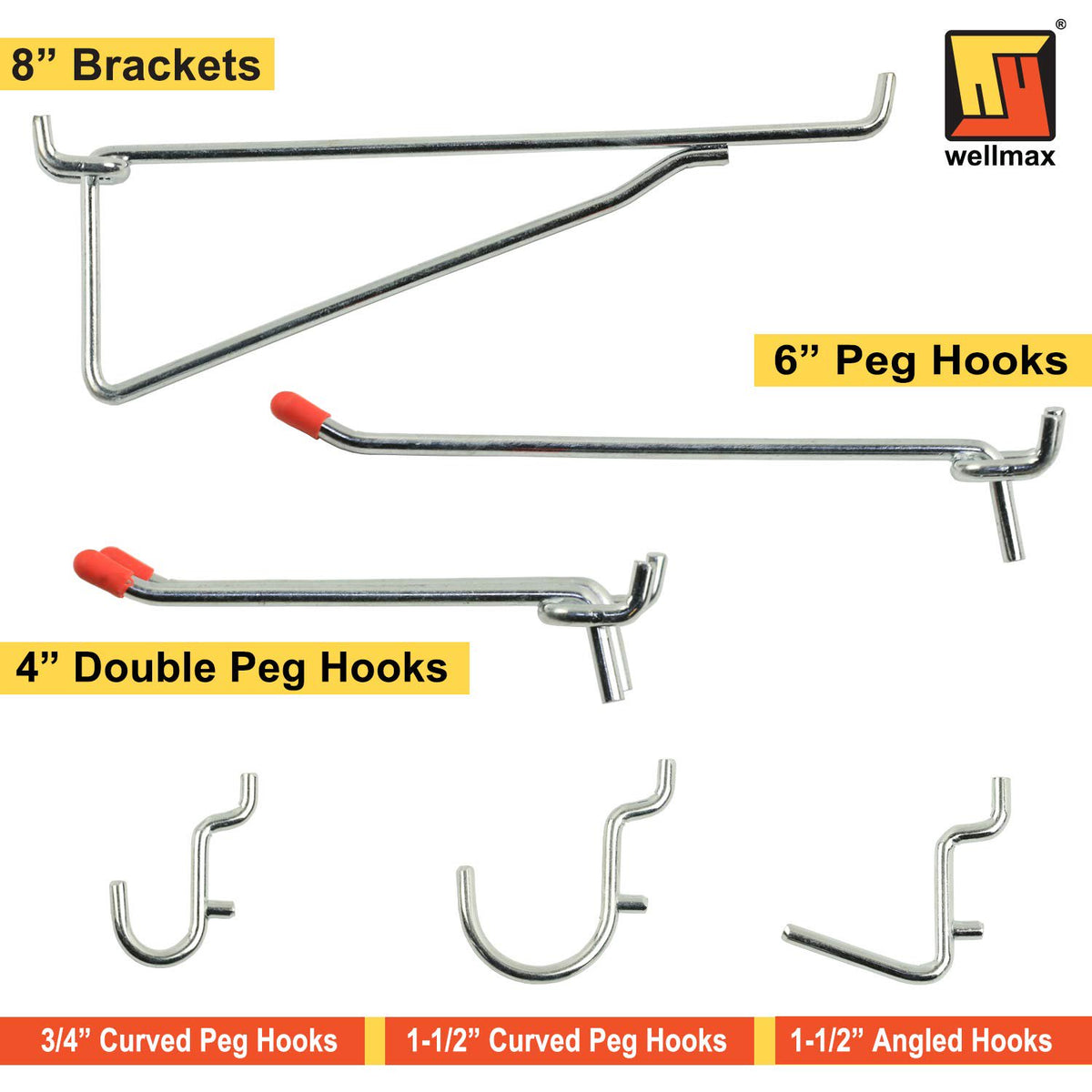 Wellmax 30pc Heavy Duty Pegboard hooks Set, Peg Board Hook Assortment and Accessories for tools, crafts, peg boards and pegs attachments. Fits 1/4 inch Peg Holes