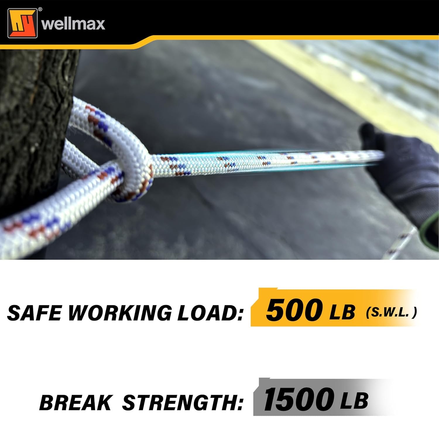 Wellmax Diamond Braid Nylon Rope – Extra Thick All Purpose Braided Flag Line Utility Line with Shock Absorption – UV Resistant, High Strength & Weather Resistant - 3/8" X 50FT