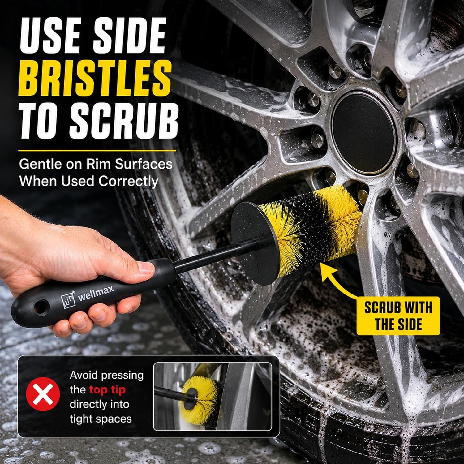 Wellmax 17” Car Wheel Brush, Scratch-Free Rim Cleaning Brush
