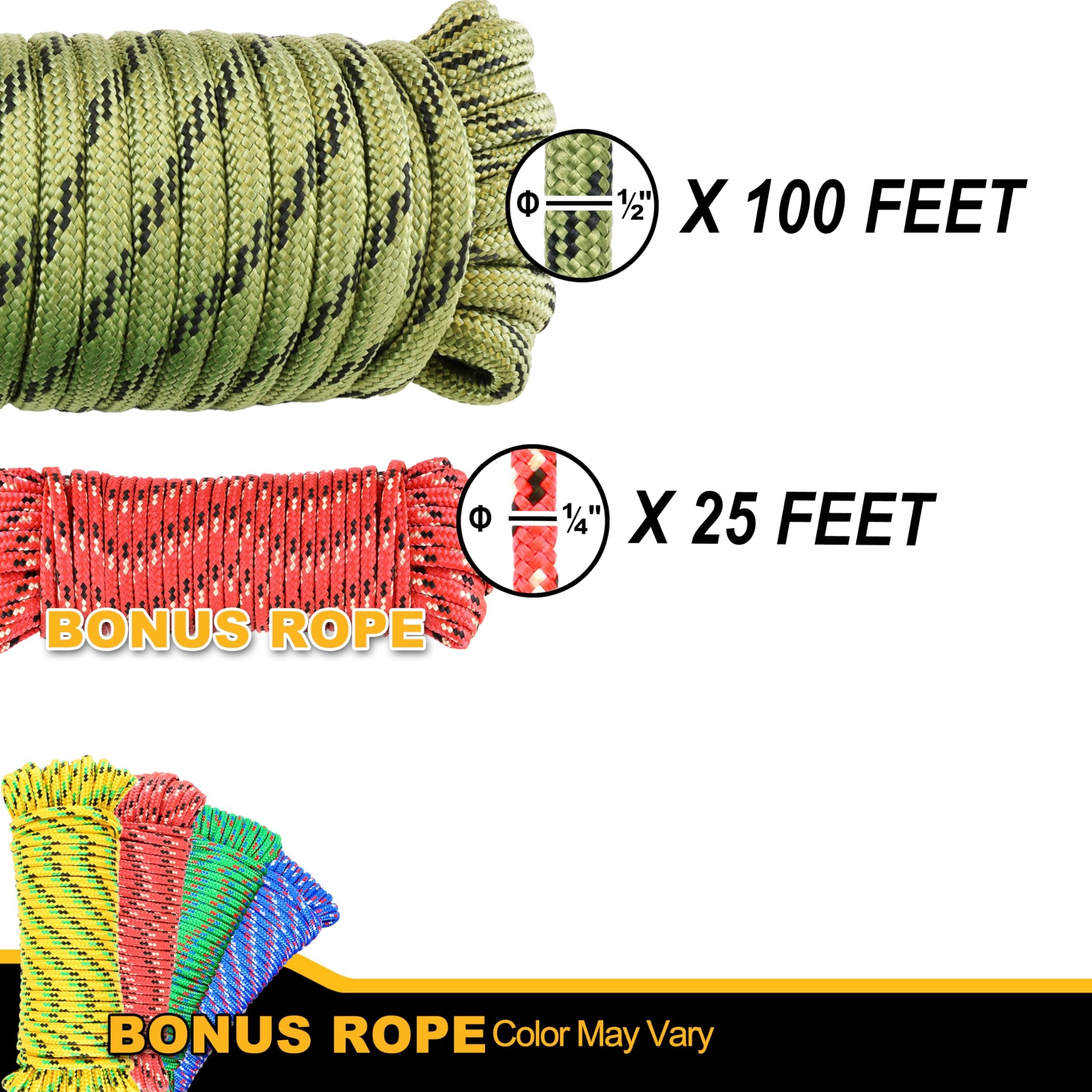 Wellmax Diamond Braid Nylon Rope, 1/2 in X 100 Foot with UV Protection and Weather Resistance, Camo