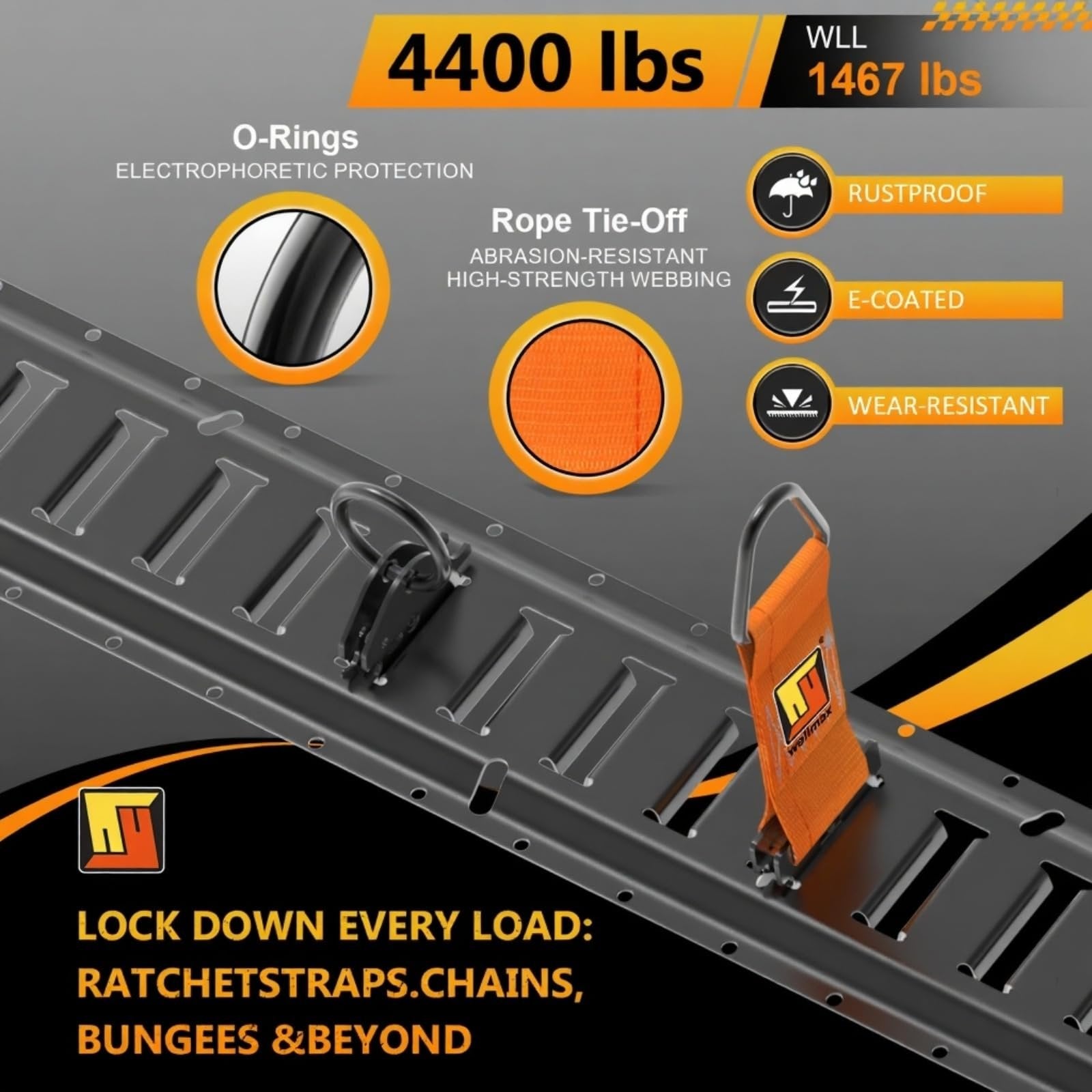 Wellmax 36PC E Track Rail Kit – Heavy Duty Rails, Ratchet Straps, O-Rings & Tie-Offs – E Track Accessories for Enclosed Trailers, Trucks, Vans & Cargo Tie Down Systems