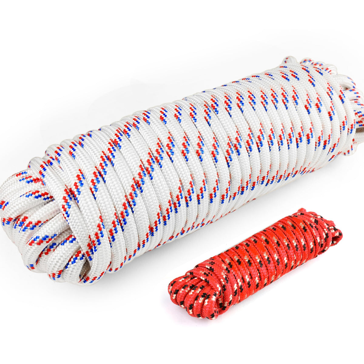 Wellmax Diamond Braid Nylon Rope, 1/2 in X 100 Foot with UV Protection and Weather Resistance, Red and White