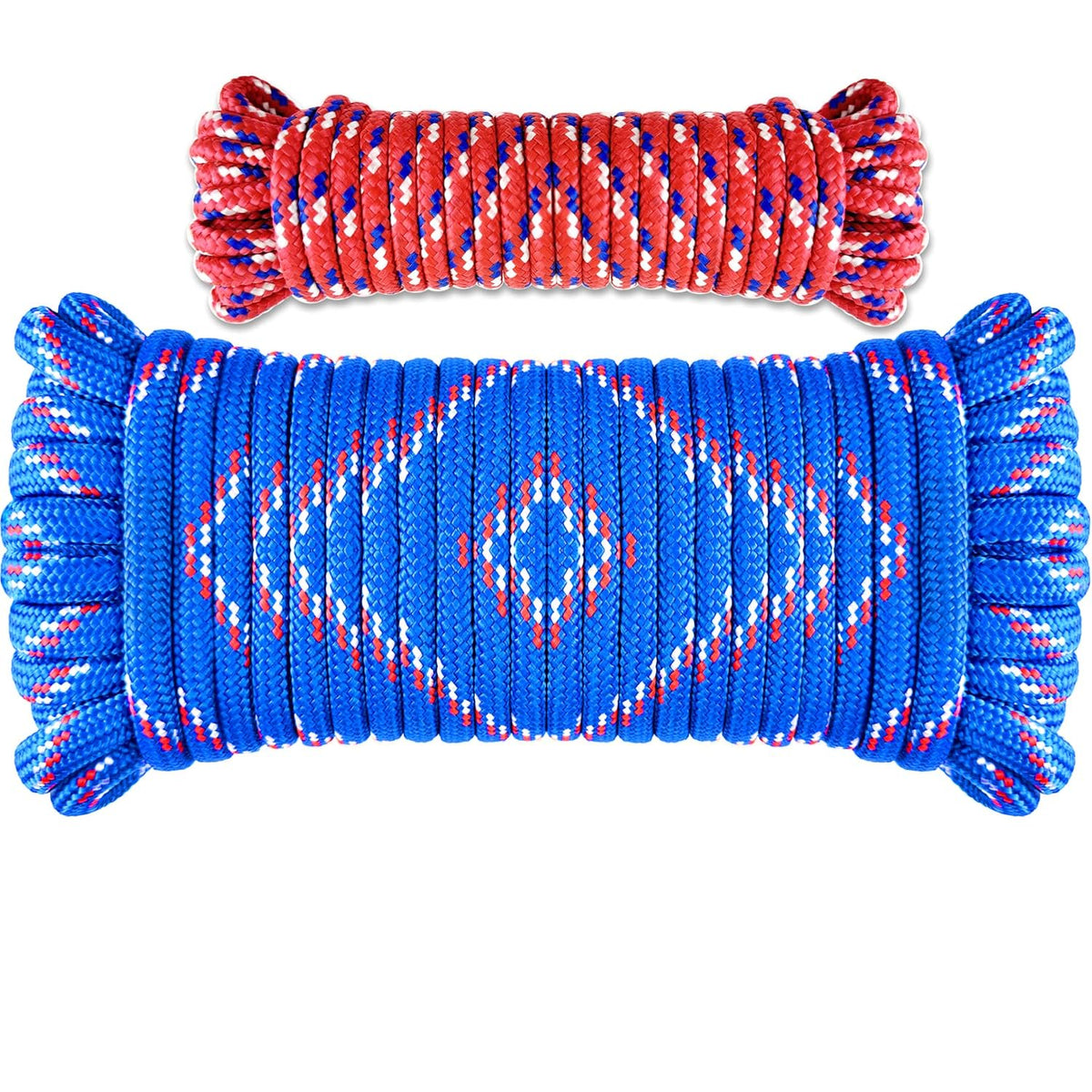 Wellmax Diamond Braid Nylon Rope, 1/2 in X 50 Foot with UV Protection and Weather Resistance, Red and White