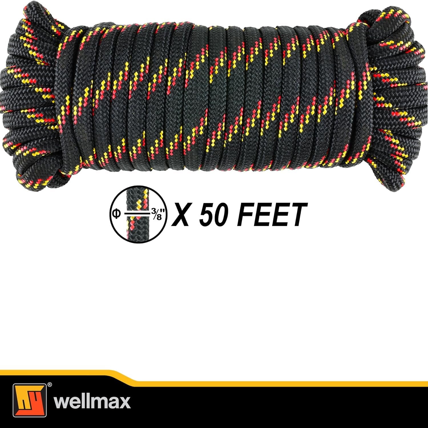 Wellmax Diamond Braid Nylon Rope – Extra Thick All Purpose Braided Flag Line Utility Line with Shock Absorption – UV Resistant, High Strength & Weather Resistant - 3/8" X 50FT