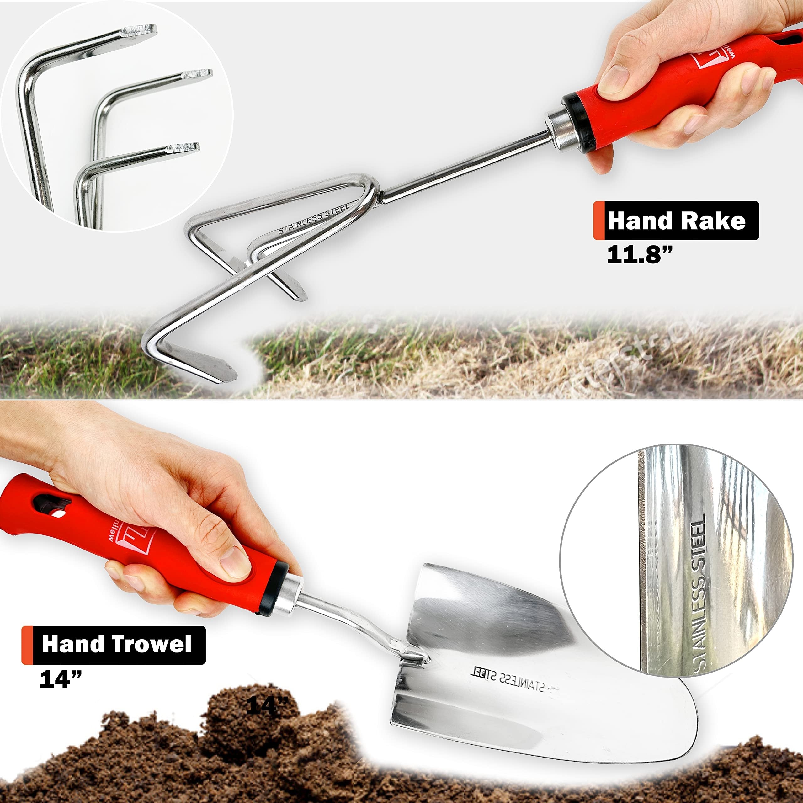 Wellmax Garden Tools Set of 12 with Gardening Gloves, Pruning Shear and 7 Piece Stainless Steel Hand Digging Tool Heavy Duty kit