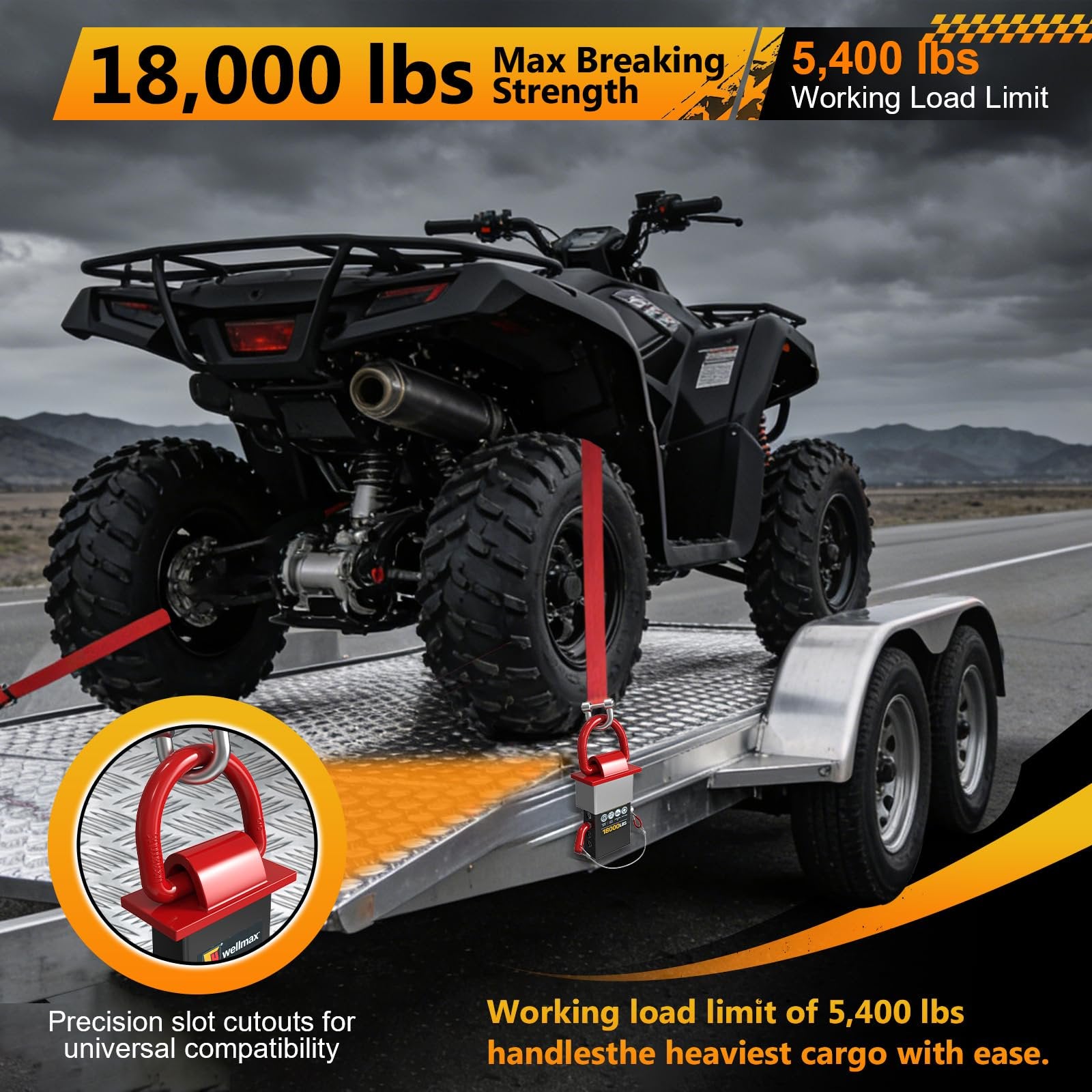 Wellmax 4-Pack Stake Pocket D Rings - Heavy Duty 5/8" Trailer Tie Down Anchors for Utility & Flatbed Trailers - 18,000 LBS Break Strength Removable D Ring with Hitch Pins & Anti-Loss Wire