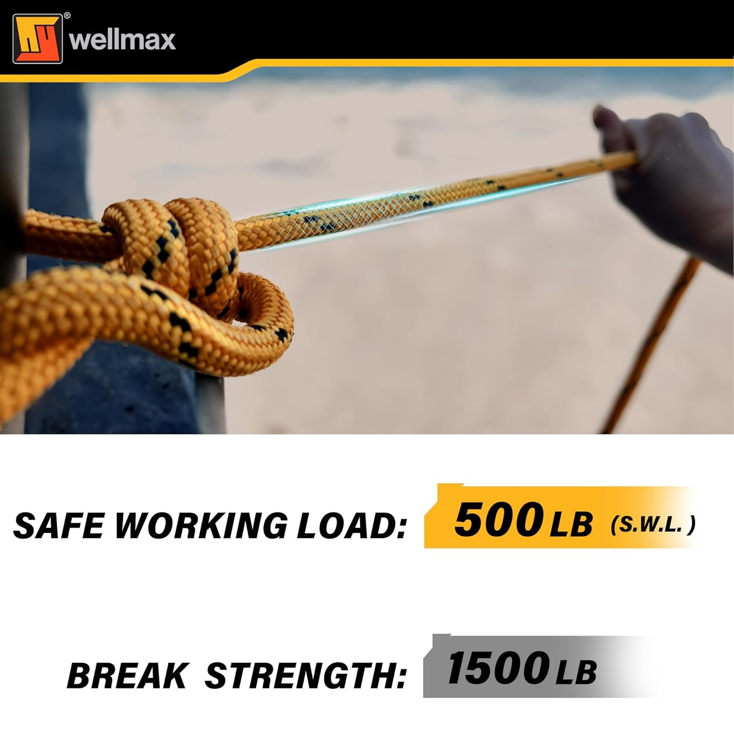 Wellmax Diamond Braid Nylon Rope – Extra Thick All Purpose Braided Flag Line Utility Line with Shock Absorption – UV Resistant, High Strength & Weather Resistant - 3/8" X 50FT