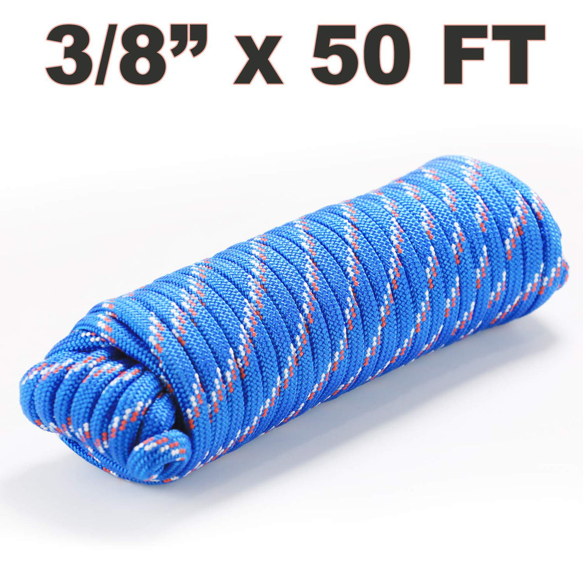 Wellmax Diamond Braid Nylon Rope – Extra Thick All Purpose Braided Flag Line Utility Line with Shock Absorption – UV Resistant, High Strength & Weather Resistant - 3/8" X 50FT