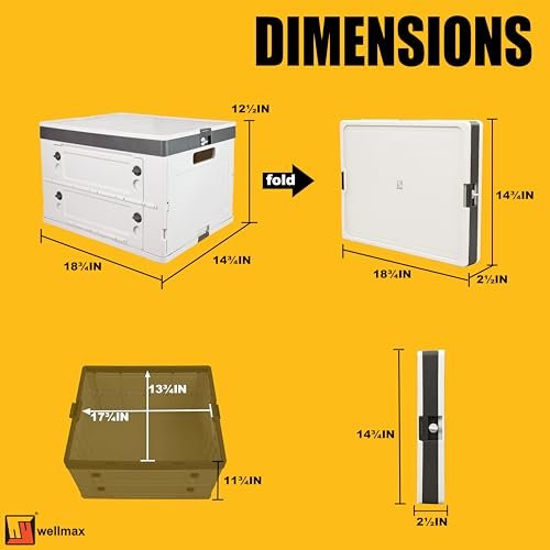 Wellmax Collapsible Storage Bin with Lid - 44LB Stackable Foldable Crate for Groceries, Office & Car Trunk Organizing