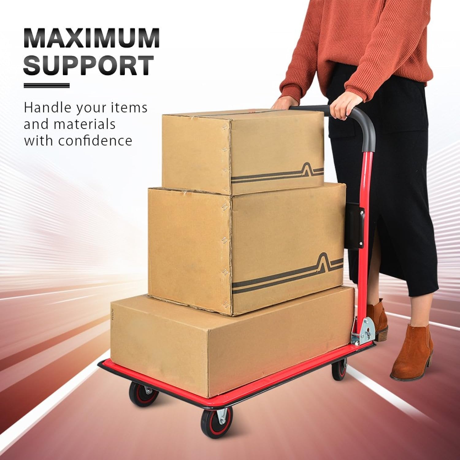 Push Cart Dolly by Wellmax, Moving Platform Hand Truck, Foldable for Easy Storage and 360 Degree Swivel Wheels with 660lb Weight Capacity, Yellow Color