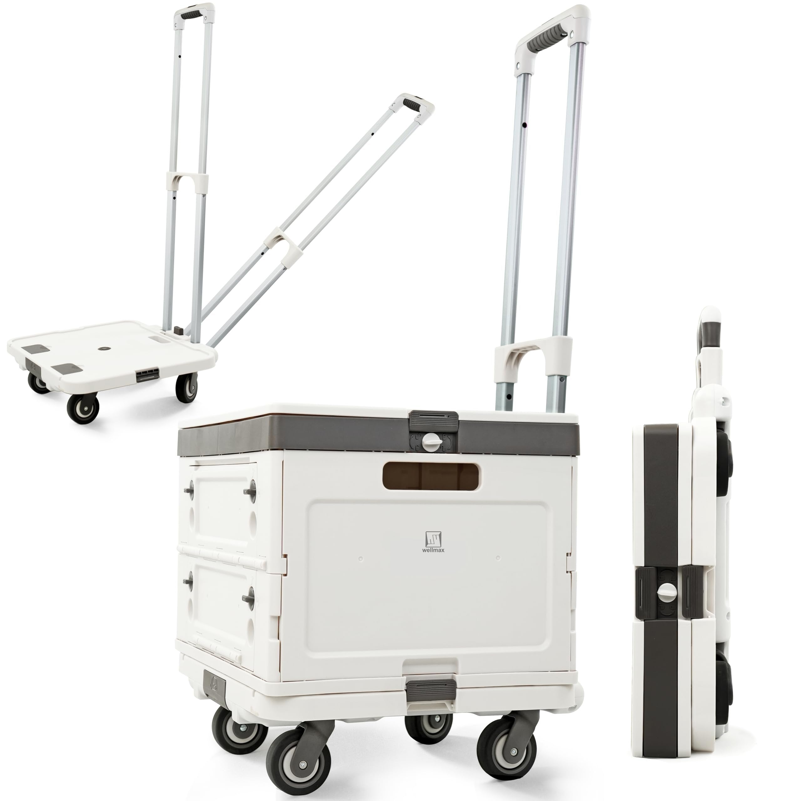 Wellmax WM99800 Series Rolling Crate with Wheels, Foldable Utility Cart with Aluminum Handle, Silent Wheels, 132 lbs Capacity - Ideal for Teachers, Shopping, & Office