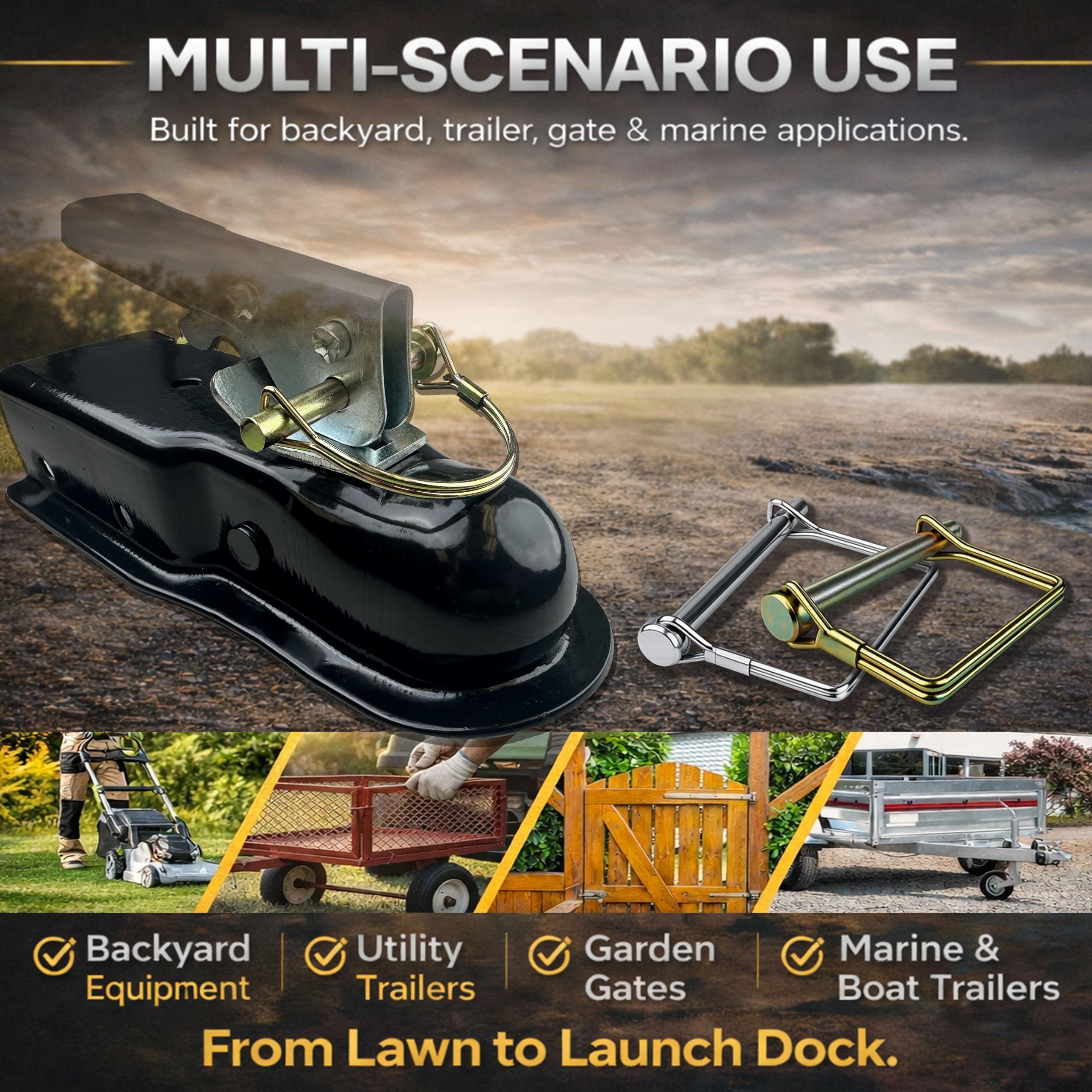 Wellmax 12-Pack Trailer Hitch Pin Assortment, 1/4" and 5/16" Diameter, Square and Arch Wire Lock Pins, Zinc-Plated Carbon Steel Safety Pins for PTO, Farm, Mower, and Boat Trailer Couplers