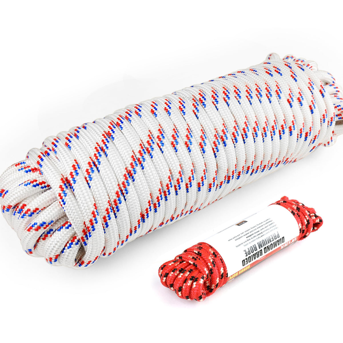 Wellmax Diamond Braid Nylon Rope, 1/2 in X 100 Foot with UV Protection and Weather Resistance, Red and White
