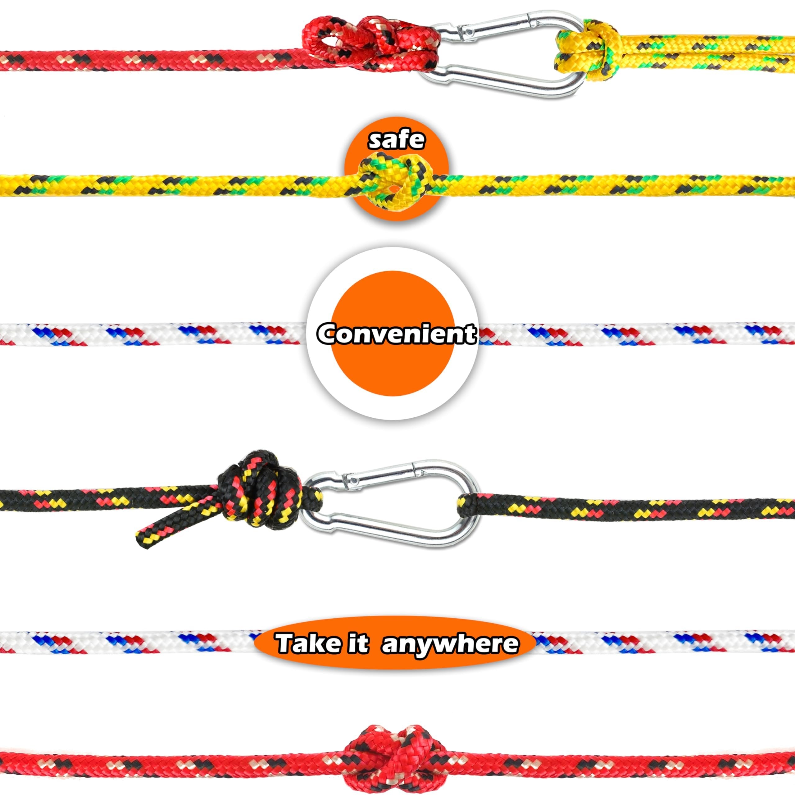 Wellmax 4 Pack 3/16" x 50ft Diamond Braided Polypropylene Rope with UV Treatment and Weather Resistant, Assorted Color