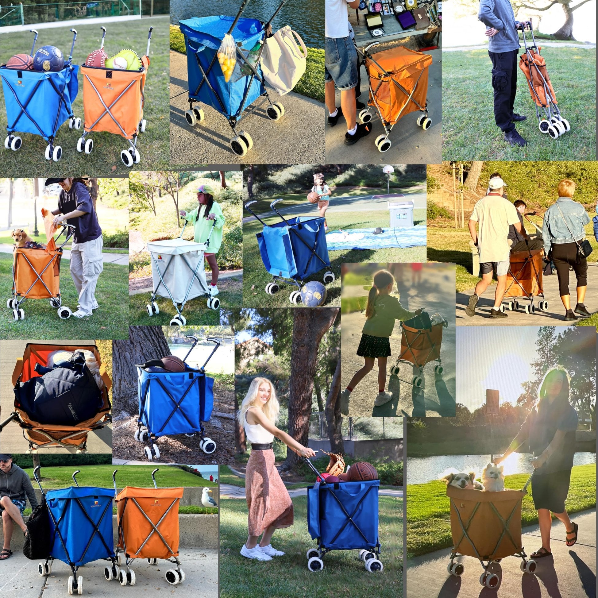 Wellmax WM99100 Series Folding Shopping Cart with Wheels, Grocery Cart with Removable Canvas with Cover, Lightweight Utility Cart for Groceries and Laundry - Holds up to 120 lbs (Orange)
