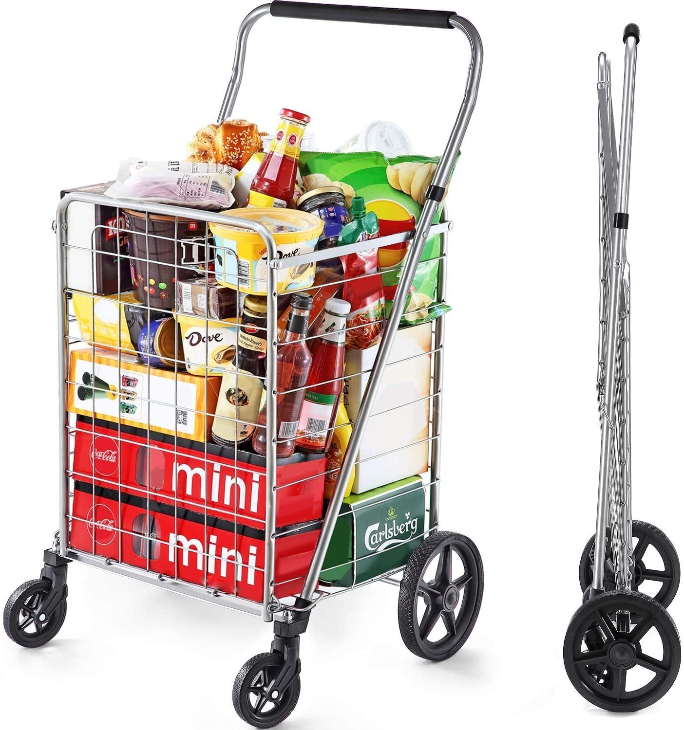 Wellmax Grocery Shopping Cart with Swivel Wheels, Foldable