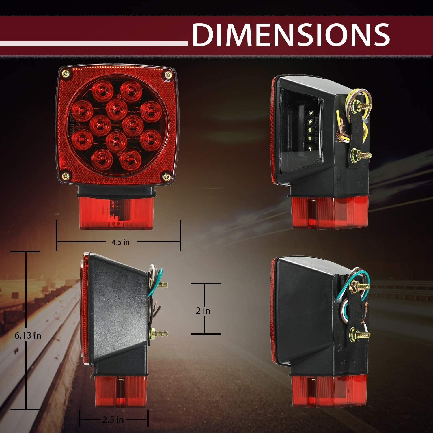 Wellmax 12V LED Trailer Lights Kit, Submersible Tail Lights for RV, Marine, Boat, Trailer Over 80 inches