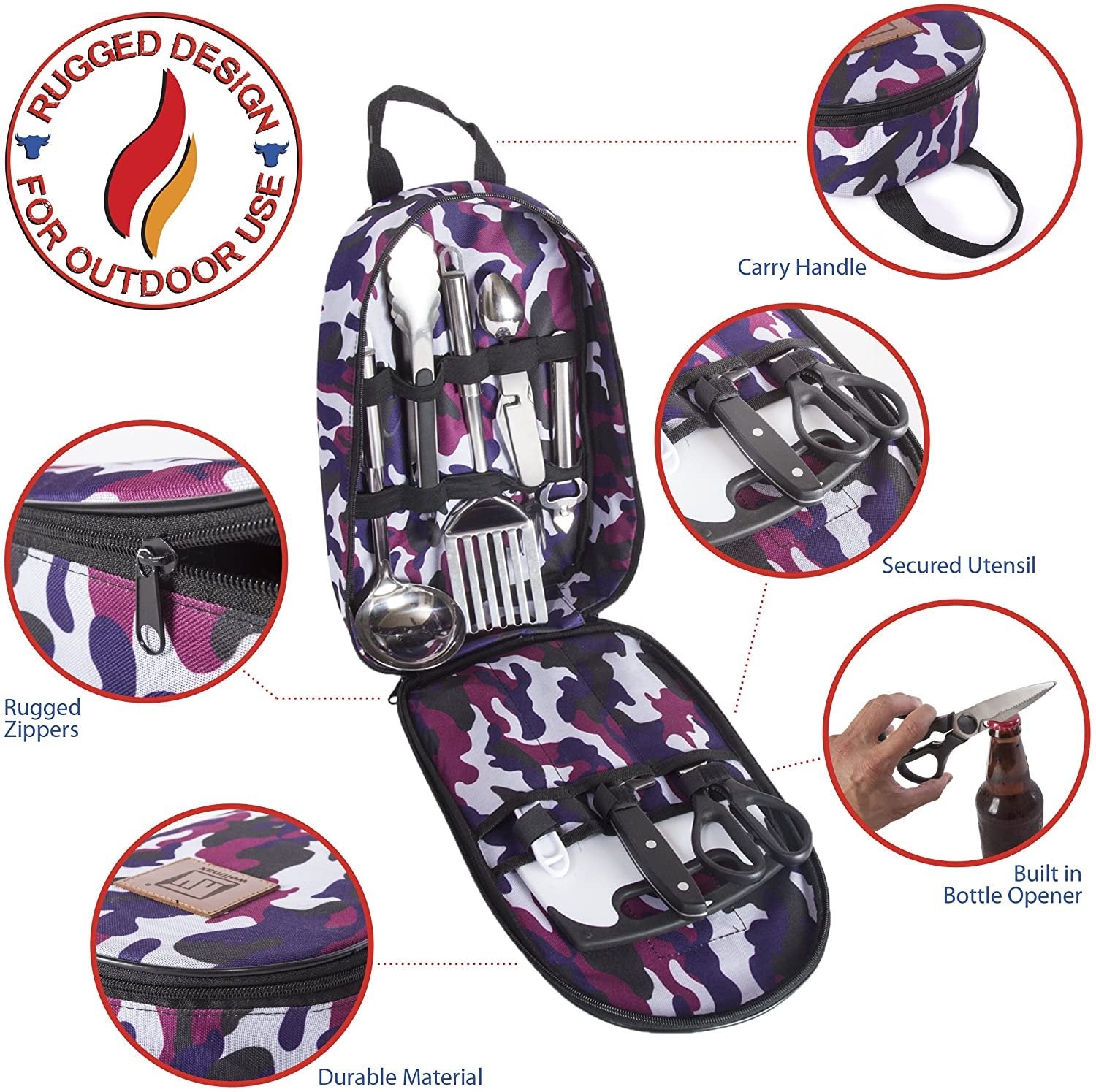 Wellmax Camping Utensils Cooking Set, Camping cookware with Kitchen Knife and Equipment, Camping Accessories and Supplies with Travel Organizer