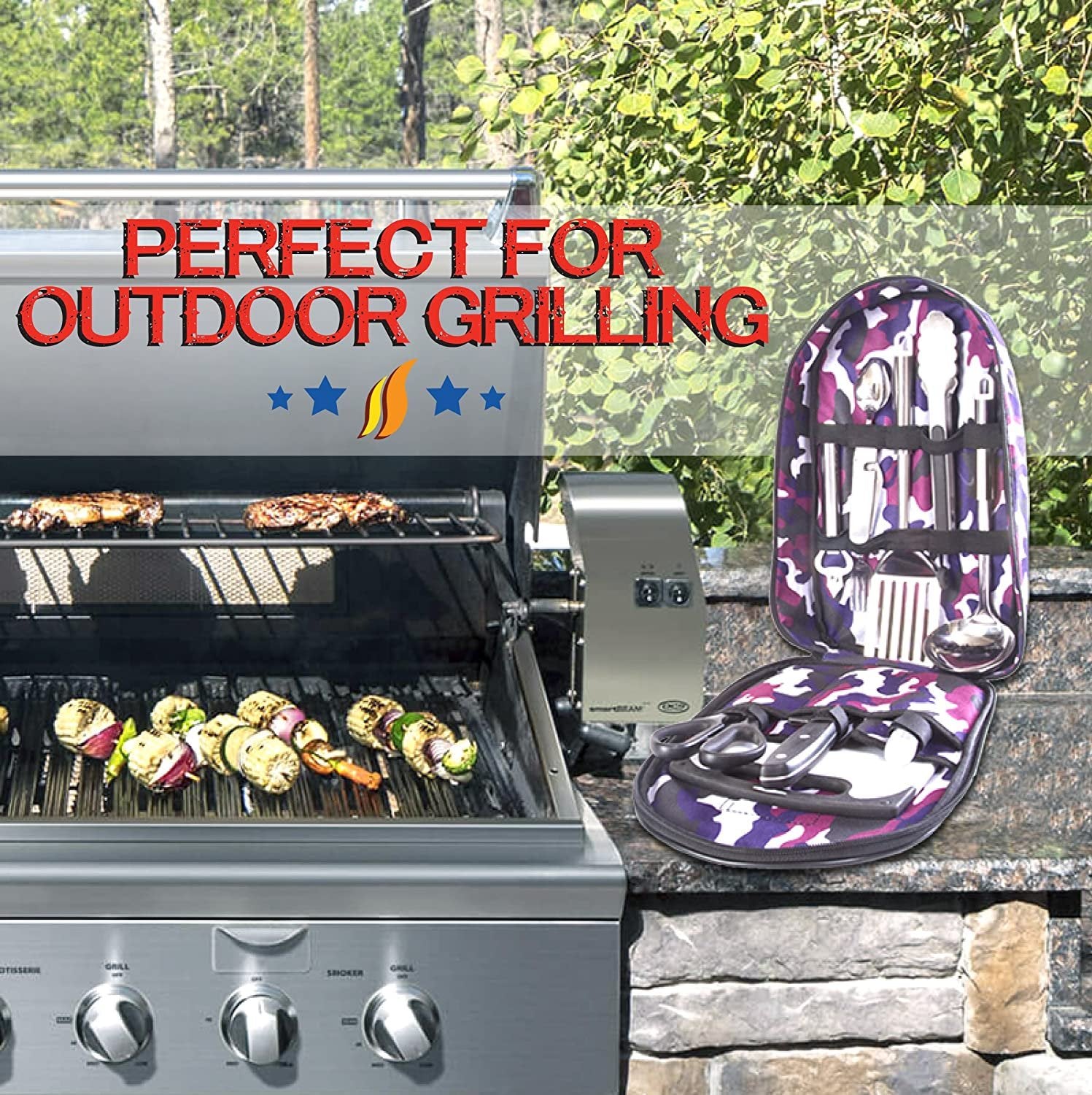 Wellmax Camping Utensils Cooking Set, Camping cookware with Kitchen Knife and Equipment, Camping Accessories and Supplies with Travel Organizer