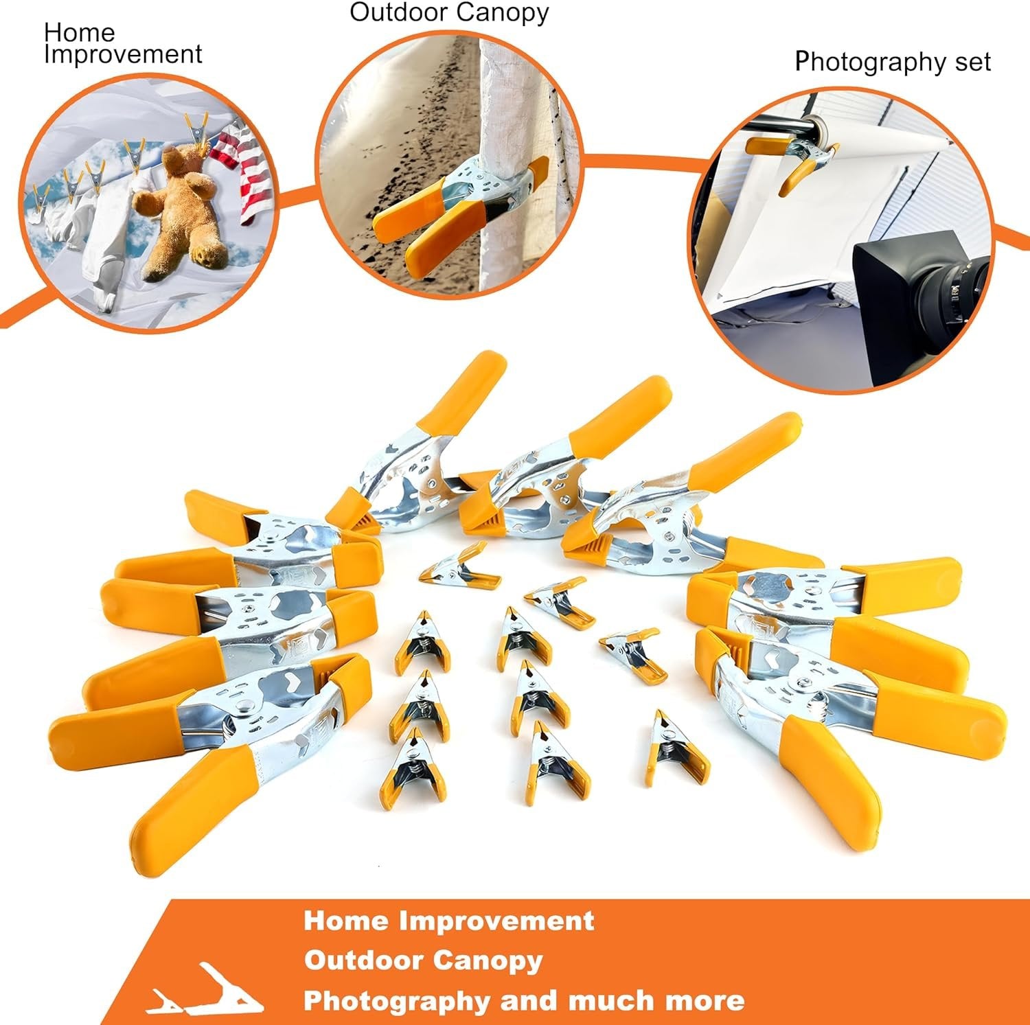 Wellmax 18PC Heavy Duty Spring Clamps Set - Large Metal Clamps for Woodworking, Photo Booth, and More - Includes 10pc 2in, 8pc 6in Clamps