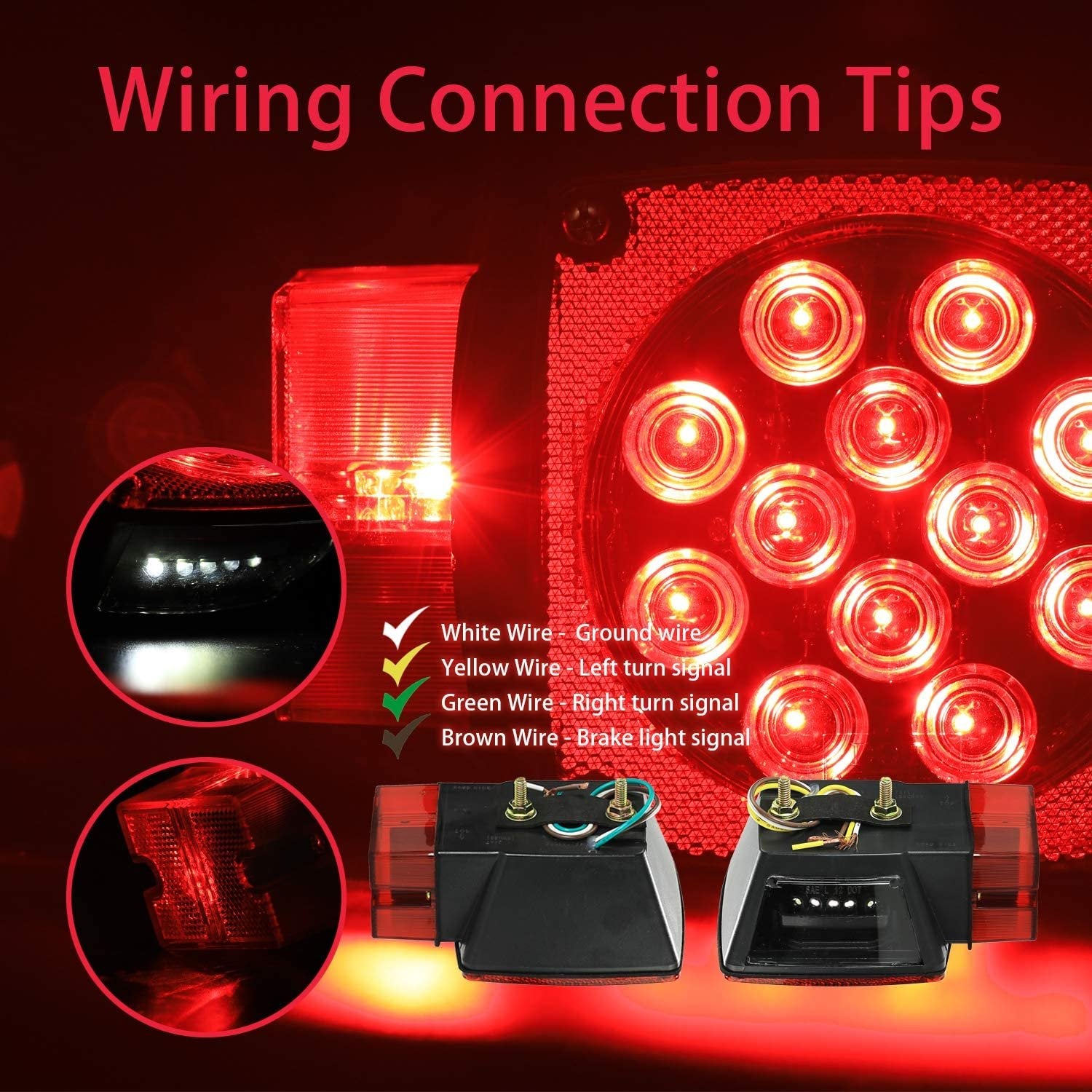 Wellmax 12V LED Trailer Lights Kit, Submersible Tail Lights for RV, Marine, Boat, Trailer Over 80 inches