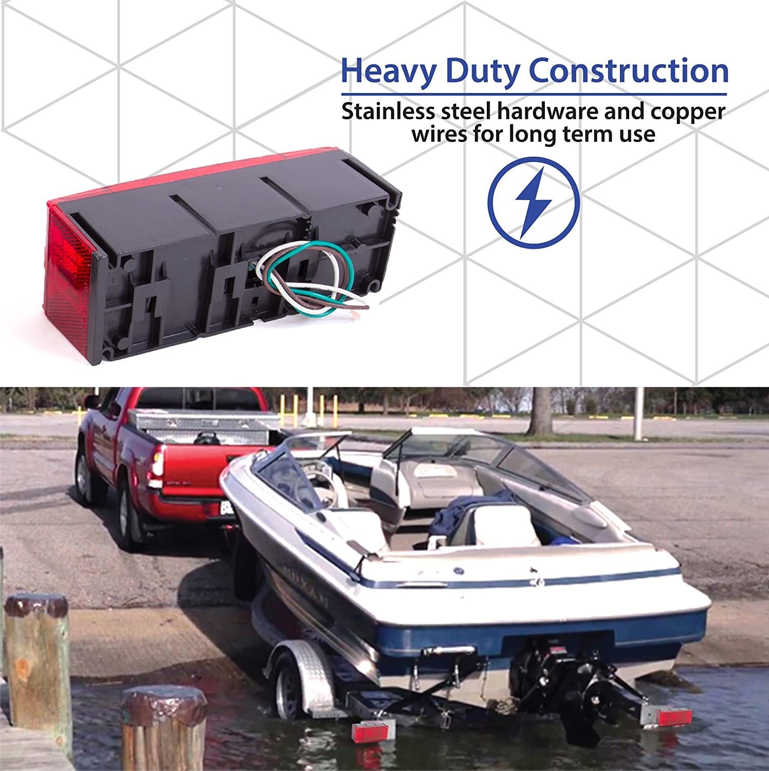 Wellmax 12V LED Trailer Lights Kit, Attachable Tail Lights for RV, Marine, Boat, Trailer, Camper, Low Profile Submersible and Waterproof