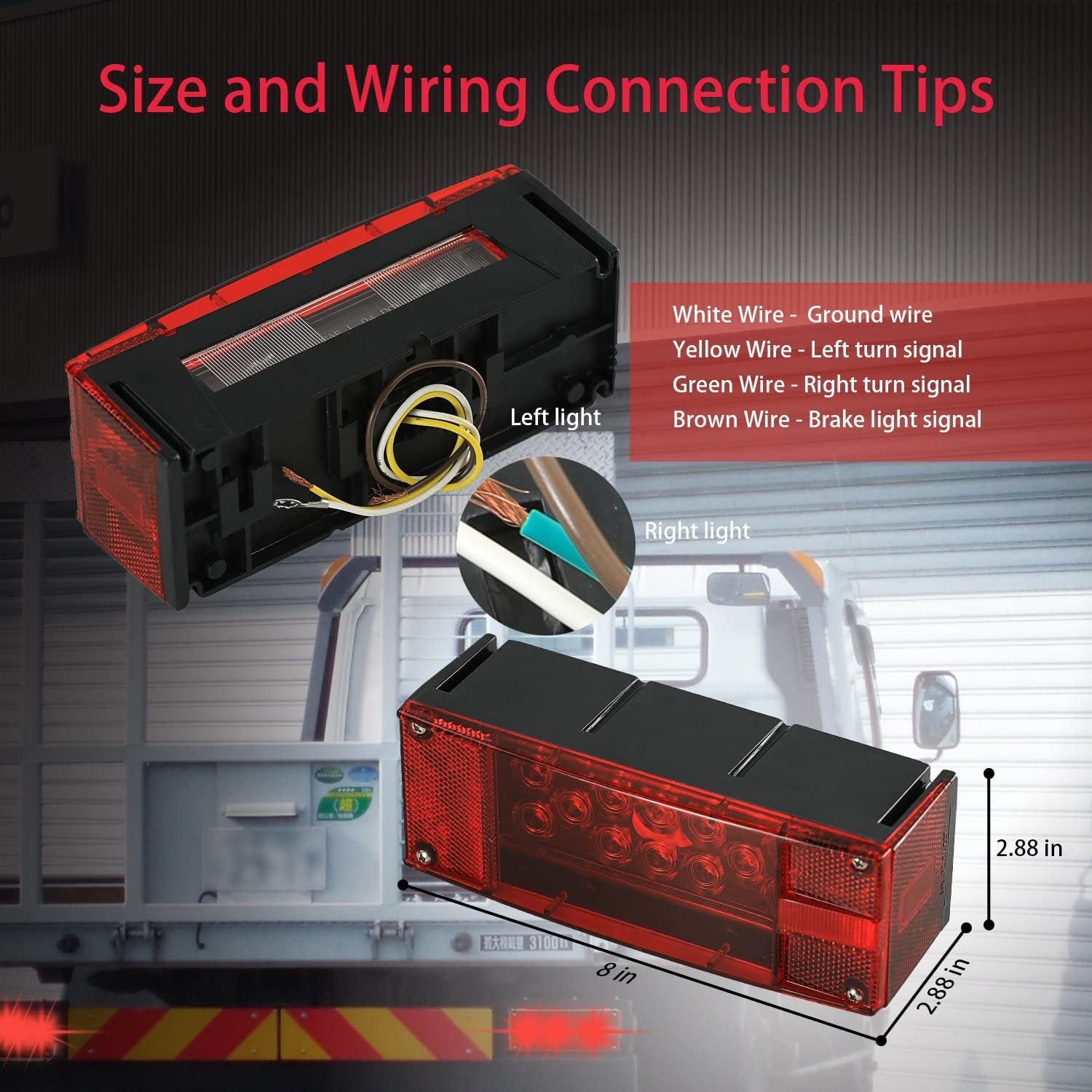 Wellmax 12V LED Trailer Lights, Submersible and Waterproof Low Profile Rectangular Tail Lights for RV, Marine, Boat, Trailers