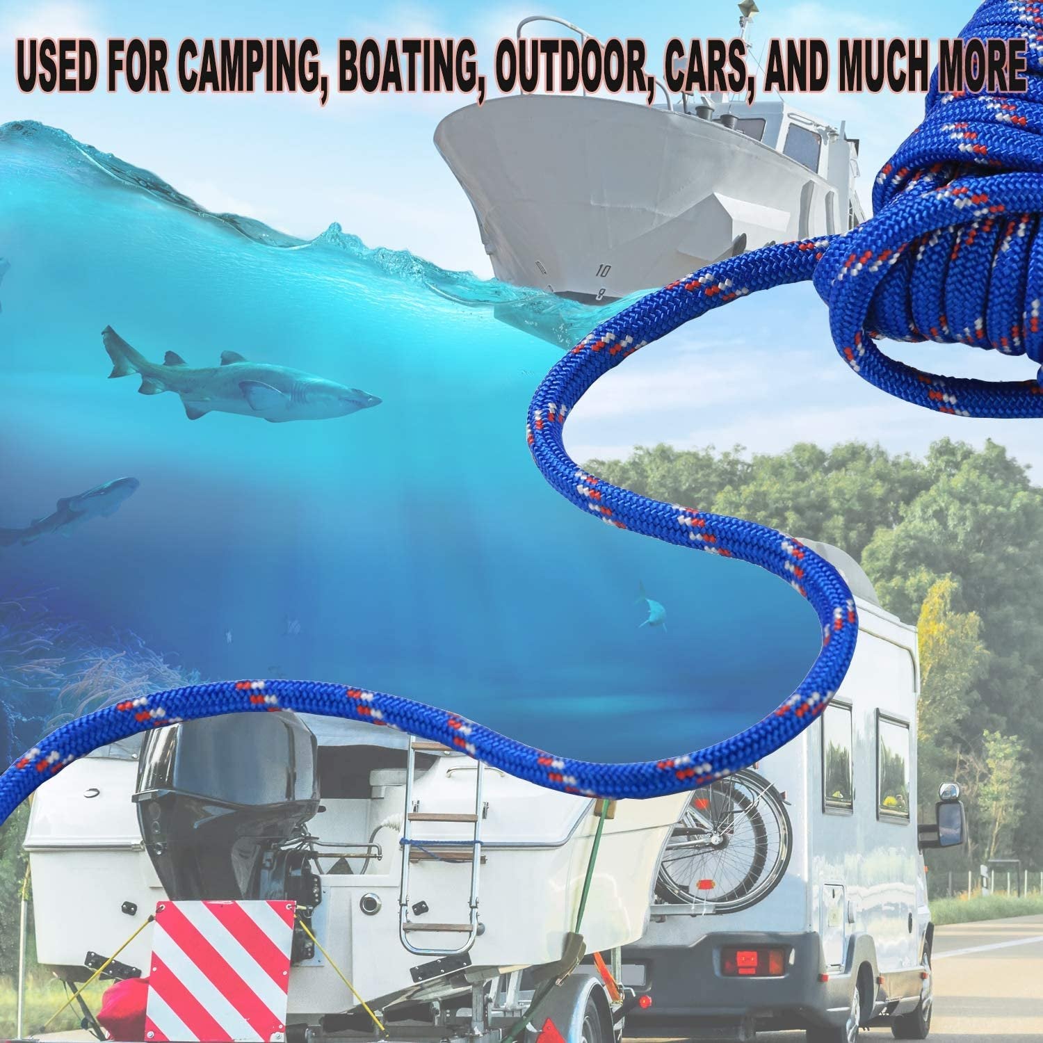 Wellmax Diamond Braid Nylon Rope – Extra Thick All Purpose Braided Flag Line Utility Line with Shock Absorption – UV Resistant, High Strength & Weather Resistant - 3/8" X 50FT