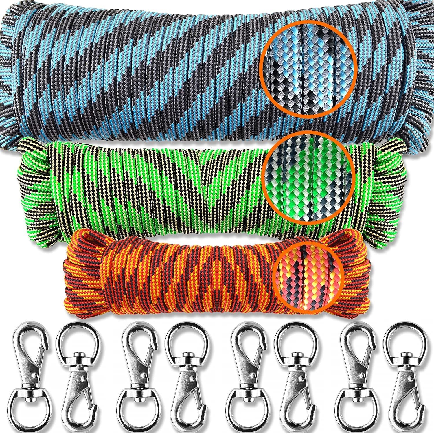 Wellmax Diamond Braided Polypropylene Rope with UV Treatment and Weather Resistant, 4 Pack 3/16 inch x 50ft Multi-Color