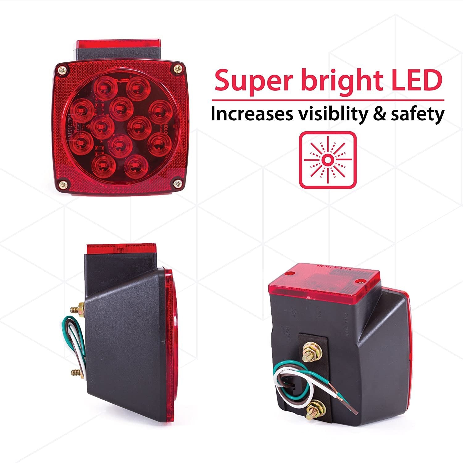 Wellmax 12V LED Trailer Lights Kit, Submersible and Waterproof, Attachable Tail Lights for RV, Marine, Boat, Trailer, Camper