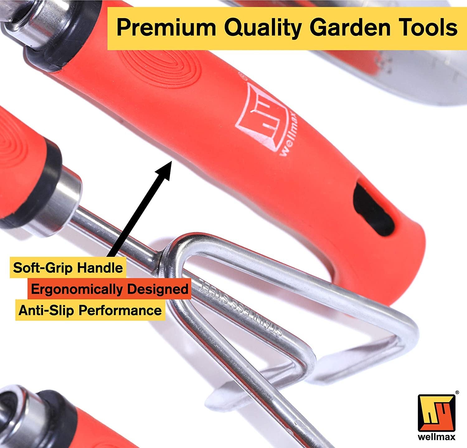 Wellmax Garden Tools Set of 12 with Gardening Gloves, Pruning Shear and 7 Piece Stainless Steel Hand Digging Tool Heavy Duty kit