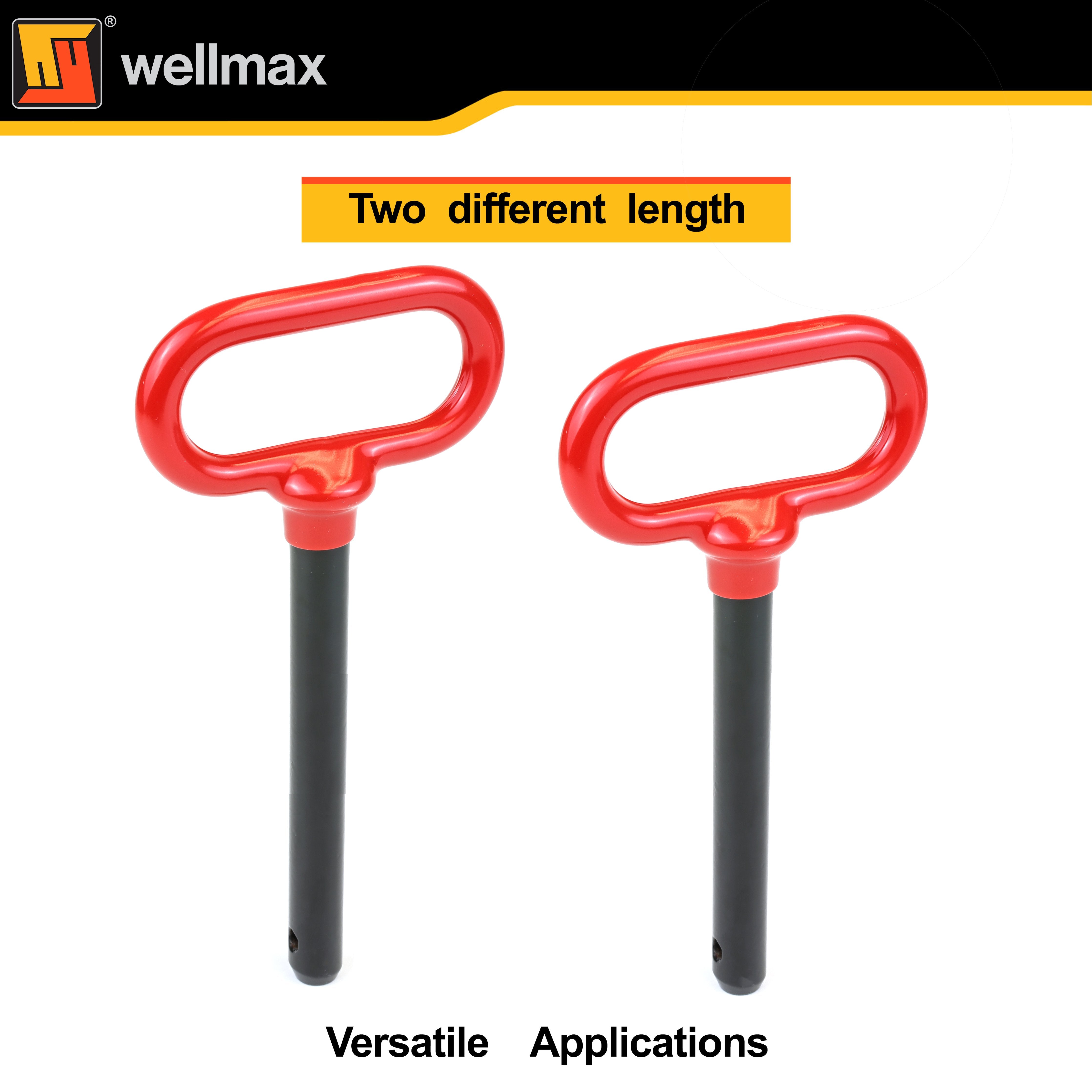 Wellmax 2PC 1/2" Diameter Trailer Hitch Pin Set - 3-5/8" and 4" Shank, with 4 R Clips and Rubber-Coated Vinyl Grip, Zinc-Plated
