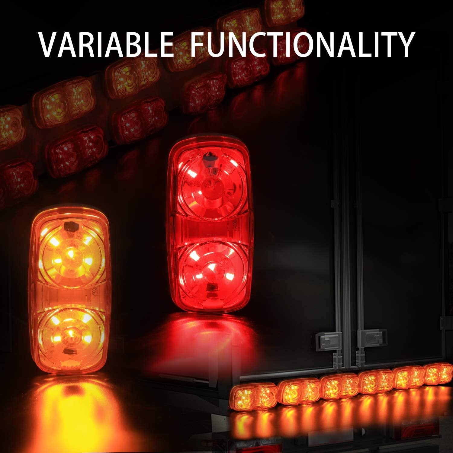 Wellmax LED Trailer Marker Lights, 6 Red and 6 Amber Combination Bullseye Lights, Rear and Side Exterior Clearance Surface and Sleeper Panel Mount, 12V Universal Fit