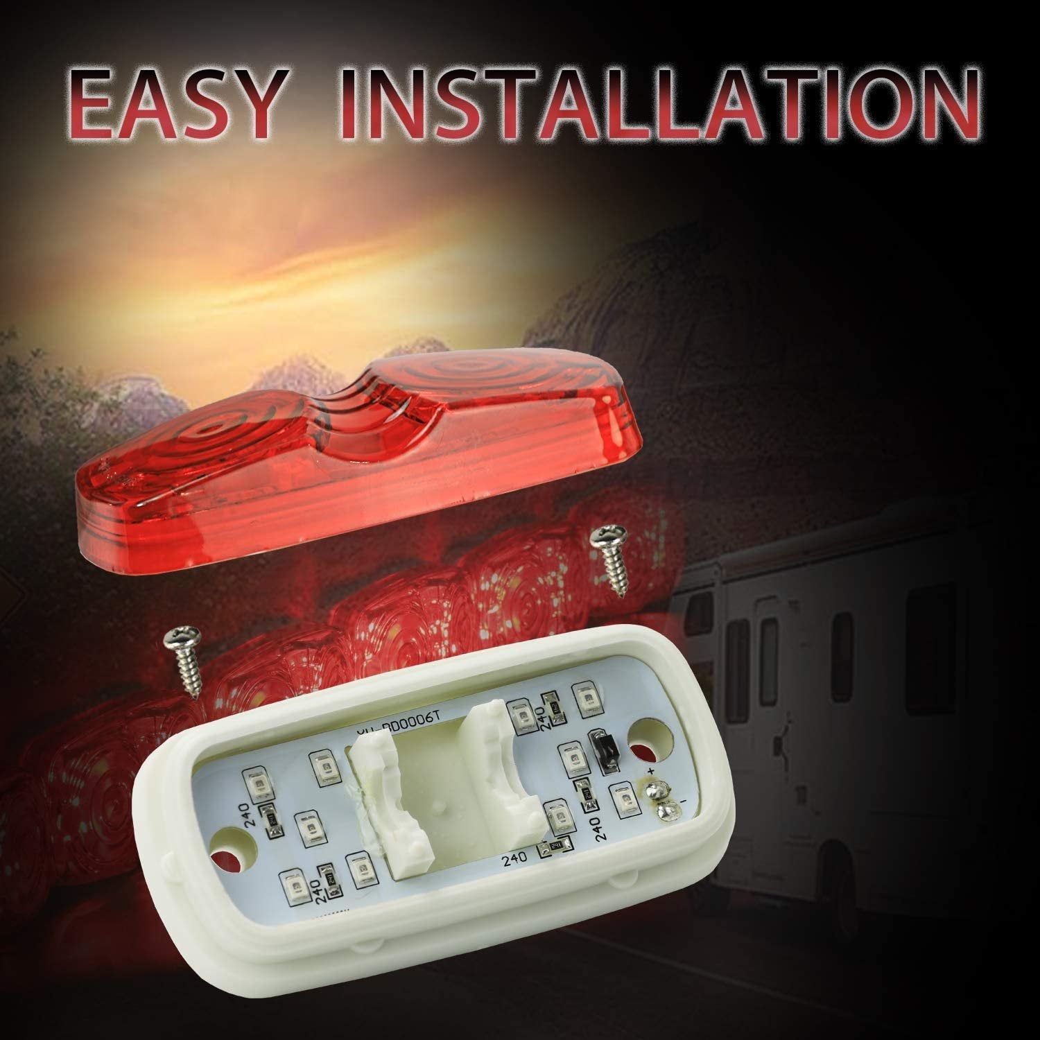 Wellmax LED Trailer Marker Lights, 6 Red and 6 Amber Combination Bullseye Lights, Rear and Side Exterior Clearance Surface and Sleeper Panel Mount, 12V Universal Fit