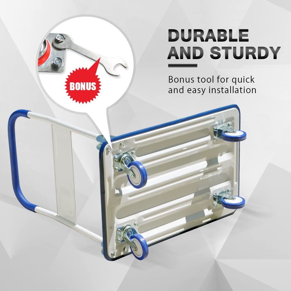 Push Cart Dolly by Wellmax, Moving Platform Hand Truck, Foldable for Easy Storage and 360 Degree Swivel Wheels with 660lb Weight Capacity, Yellow Color