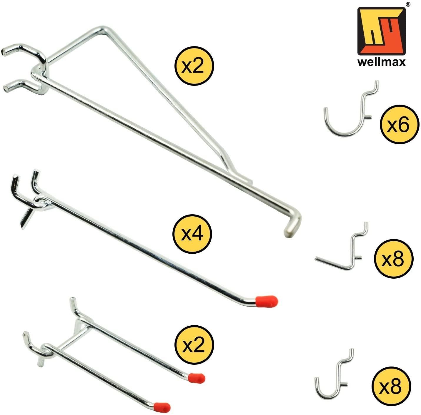 Wellmax 30pc Heavy Duty Pegboard hooks Set, Peg Board Hook Assortment and Accessories for tools, crafts, peg boards and pegs attachments. Fits 1/4 inch Peg Holes