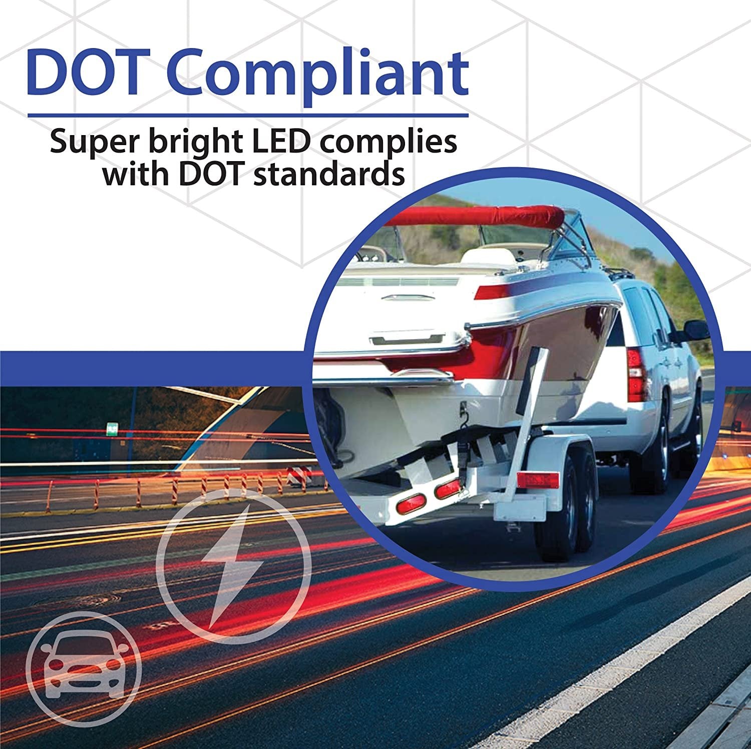 Wellmax 12V LED Trailer Lights Kit, Attachable Tail Lights for RV, Marine, Boat, Trailer, Camper, Low Profile Submersible and Waterproof