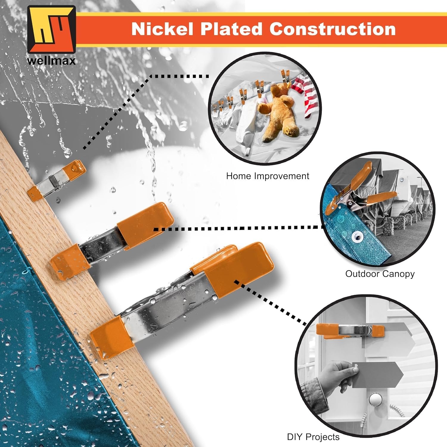 Wellmax Spring Clamps Set - 16PCs Heavy Duty Metal Clamps with Nickel-Plated Finish, Includes 8 x 2" Clamps, 4 x 4" Clamps, and 4 x 6" Clamps, Versatile for Woodworking, Picture Frame Making, and More