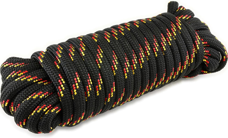 Wellmax Diamond Braid Nylon Rope, 3/8 in X 50 Foot, UV Resistant, High Strength and Weather Resistant - Black