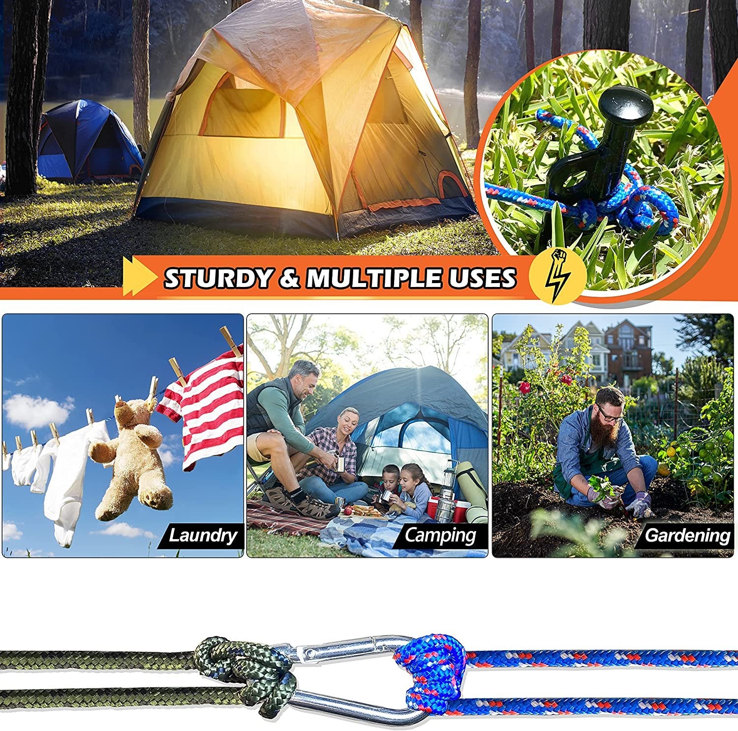 Wellmax Diamond Braided Polypropylene Rope with UV Treatment and Weather Resistant, 4 Pack 3/16 inch x 50ft Multi-Color