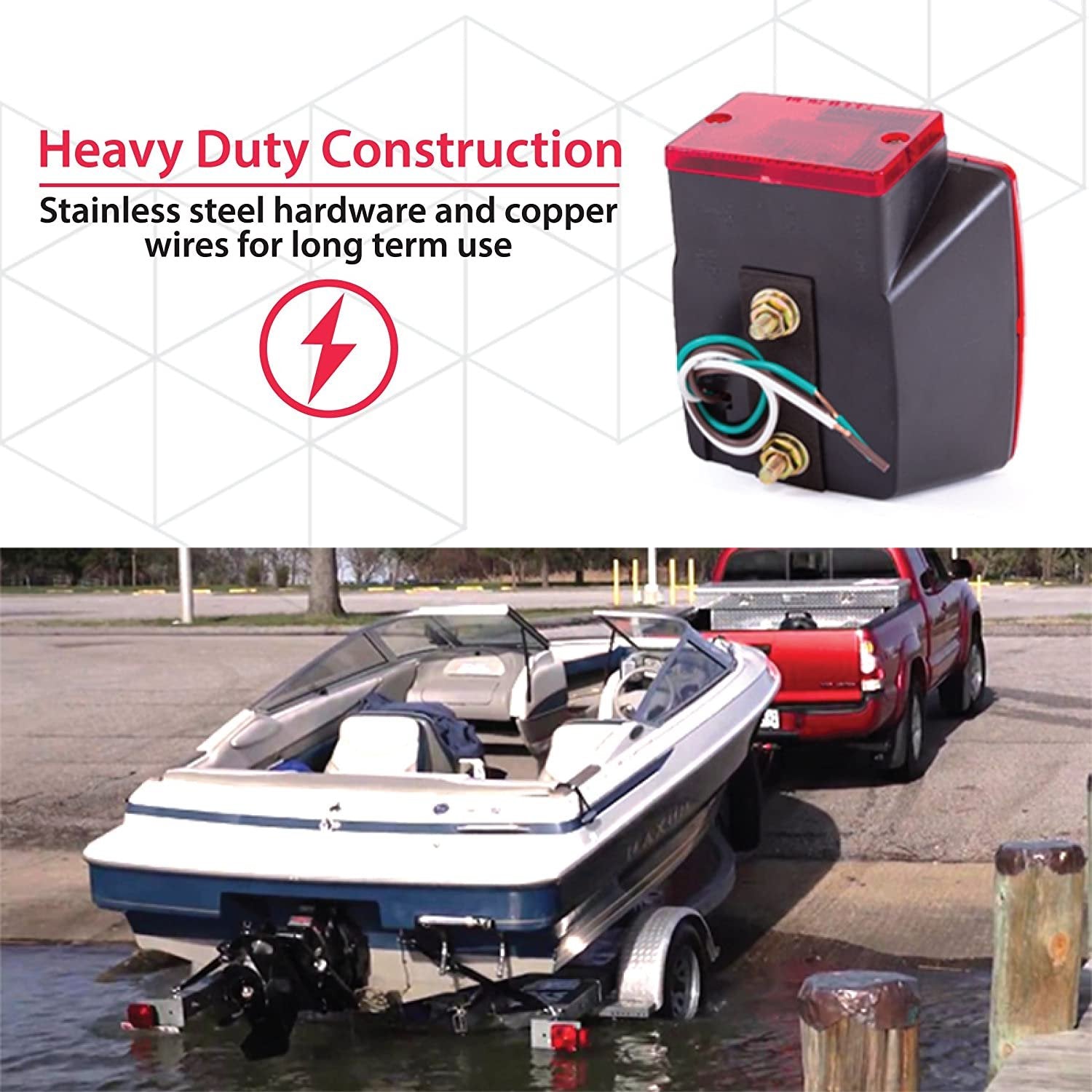 Wellmax 12V LED Trailer Lights Kit, Submersible and Waterproof, Attachable Tail Lights for RV, Marine, Boat, Trailer, Camper